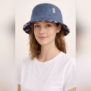 Womens Reversible Denim Bucket Hat – Faded Glory – Blue and Floral
